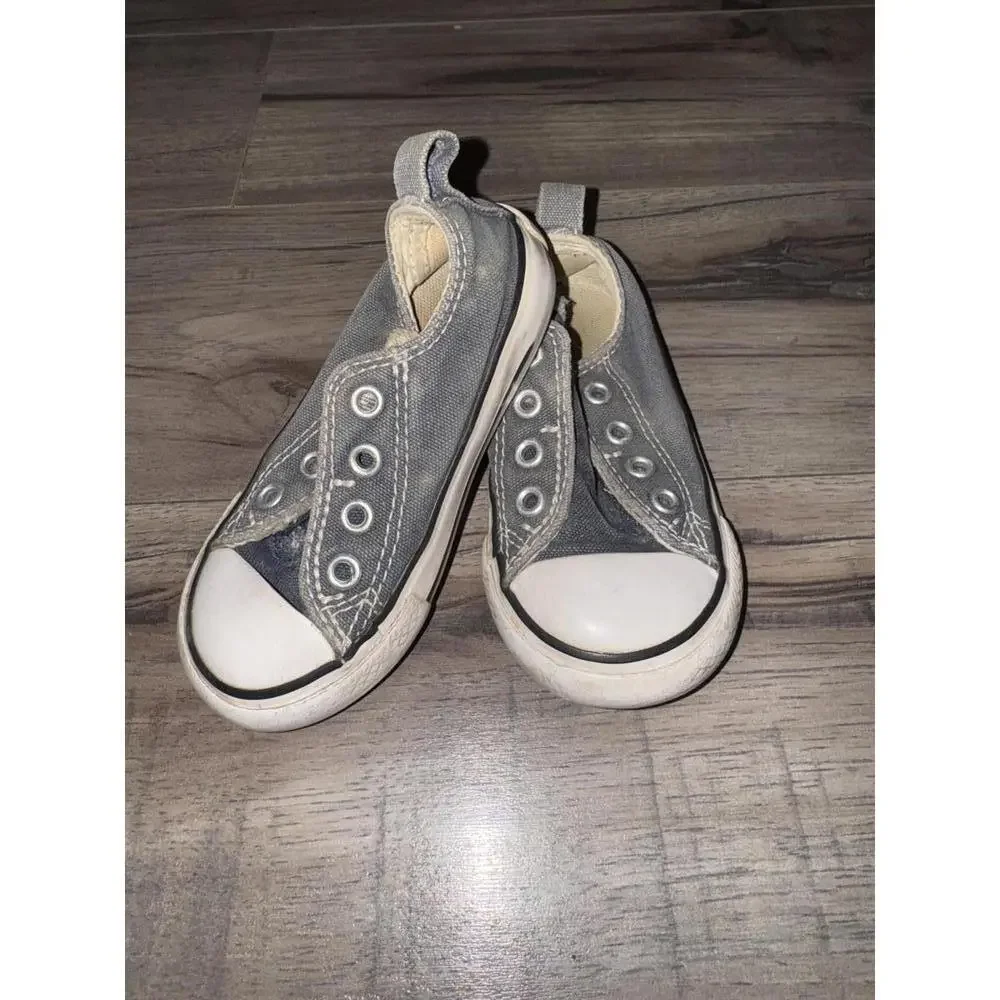 Toddler Converse Size 6 Slip On Sneakers Gray Denim Casual Summer‎ Beach Preppy